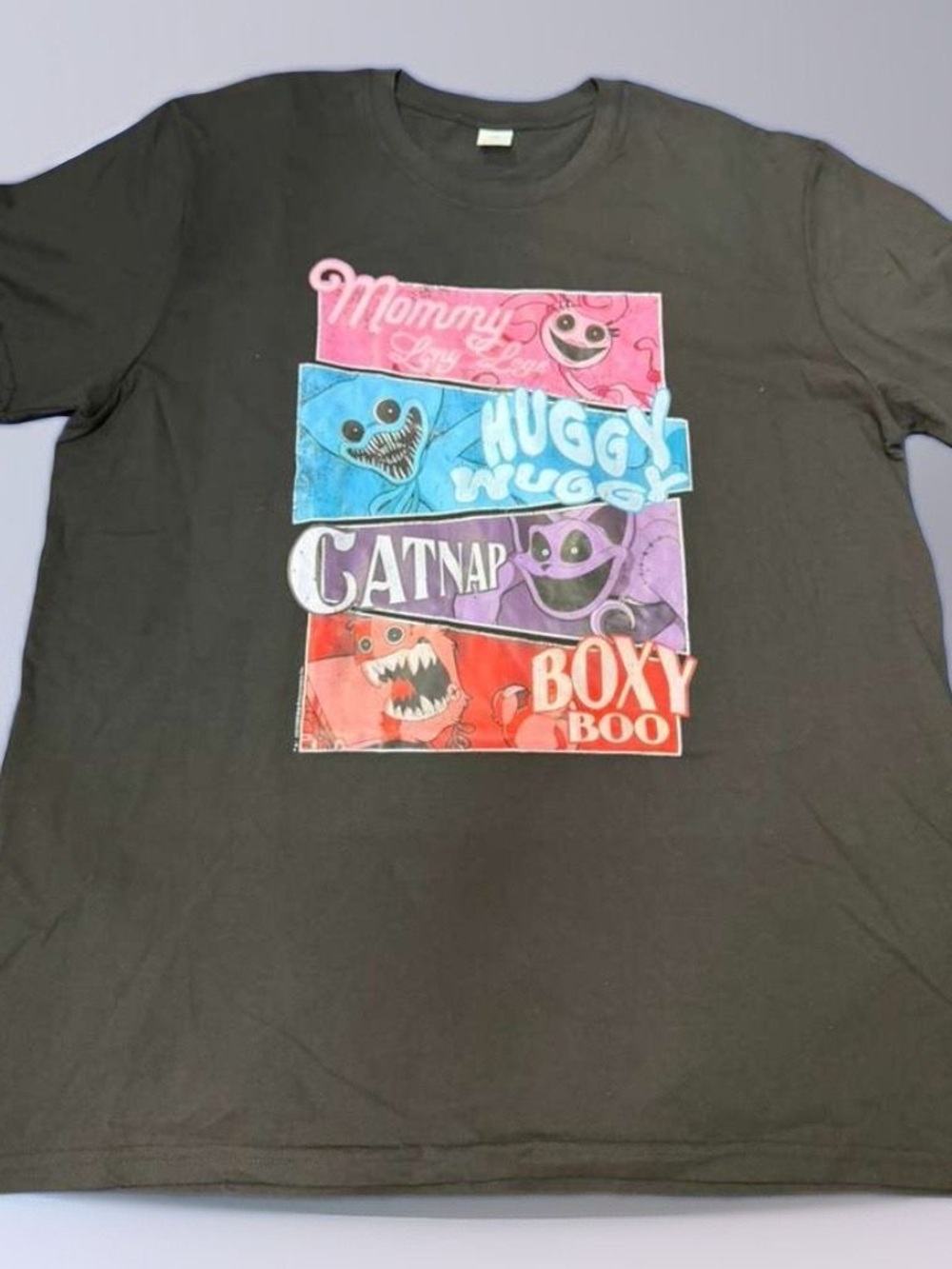 Man Black Graphic Tee with Colorful Monster Panels